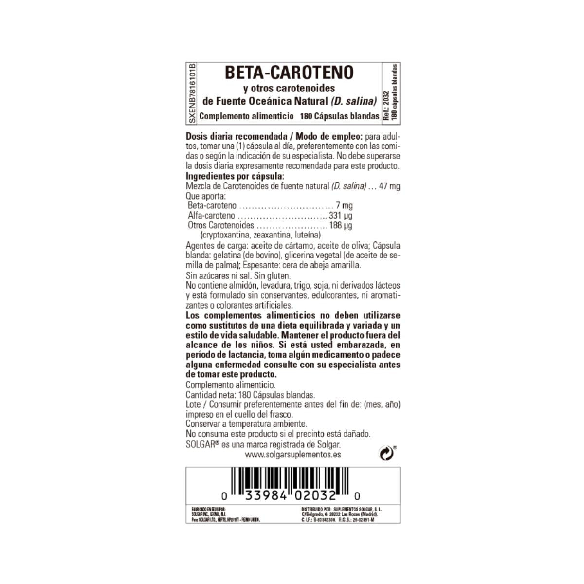 Betacarotene oceanico, 180 capsule da 7 mg