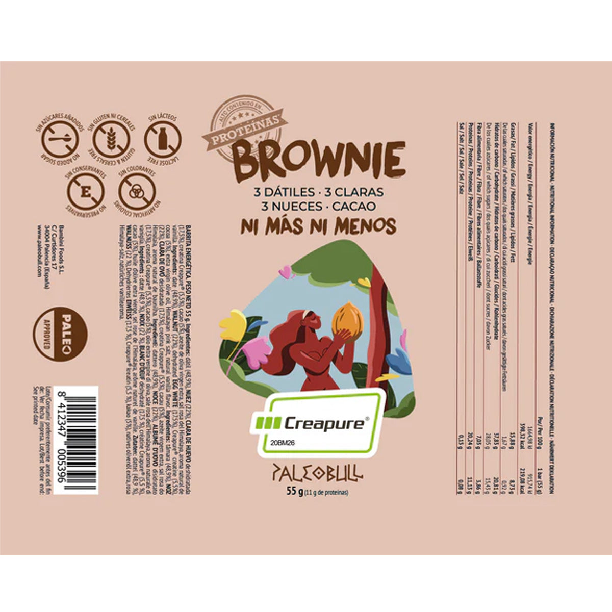 Barre individuelle brownie Creapure, Paleobull, 55 g