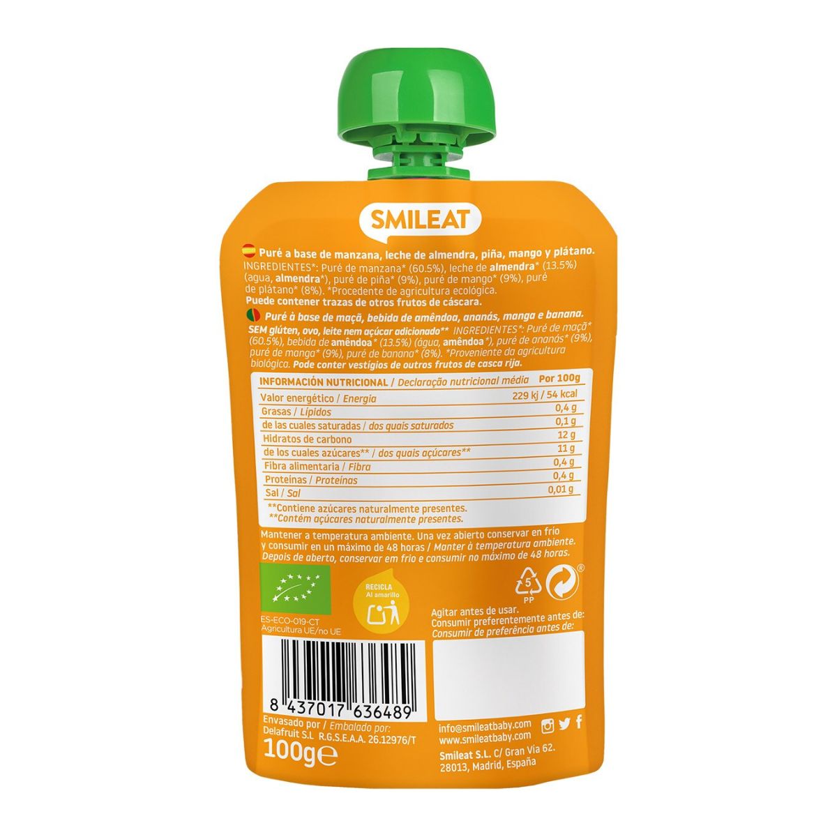 Pouch Mandorla, mango e ananas ECO Smileat, 100 g