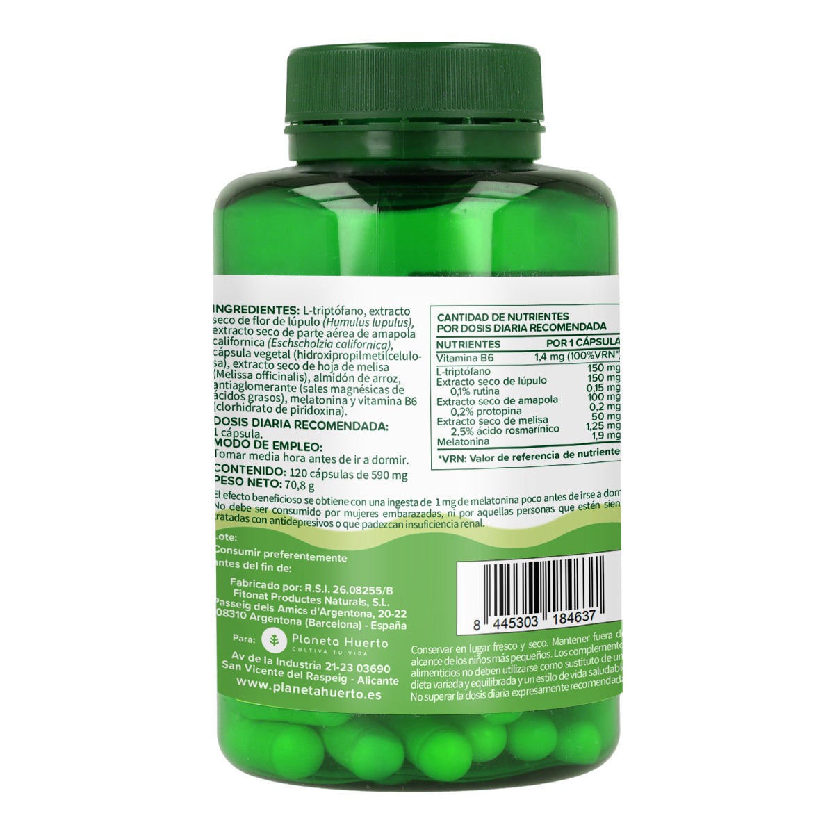Confezione 2xComplesso di melatonina Planeta Huerto 120 capsule
