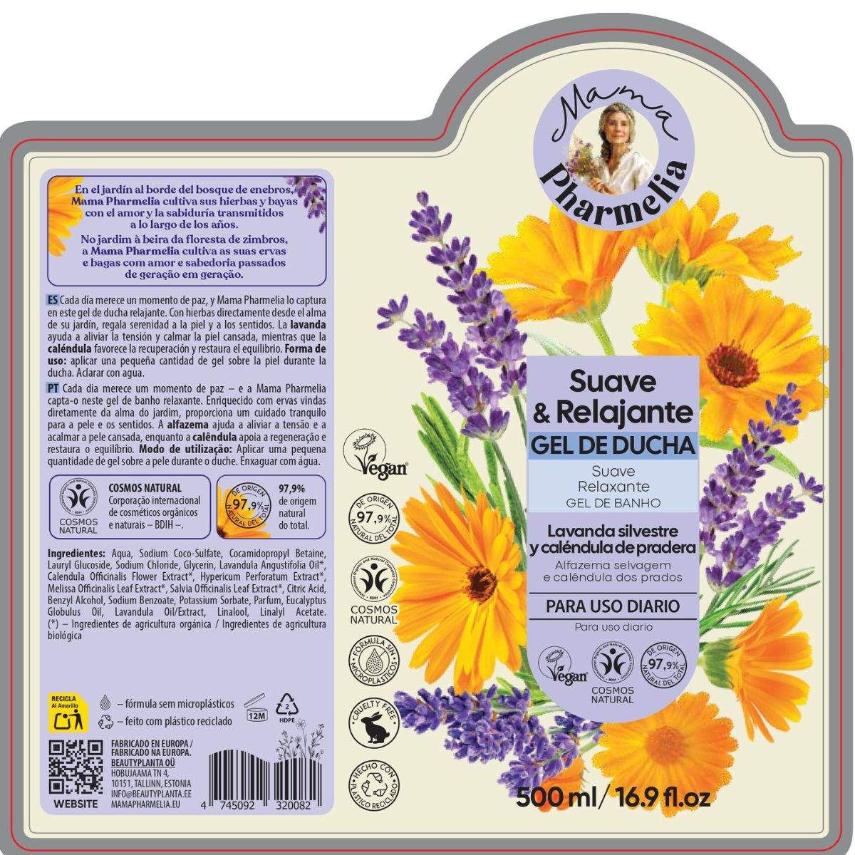 Relaksujący żel pod prysznic z dziką lawendą i nagietkiem łąkowym, Mama Pharmelia, 500 ml