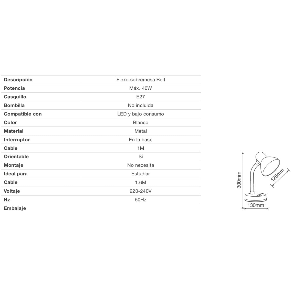 Tischleuchte Bell E27 40 W Grau