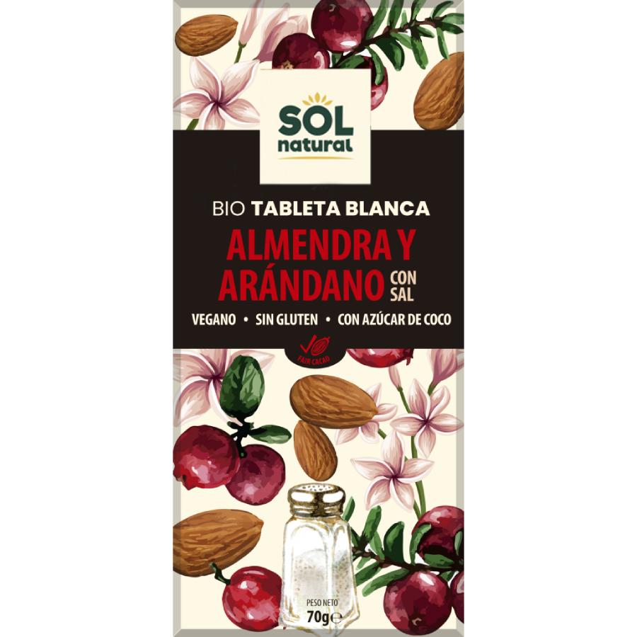 Sol Natural Organic Vegan White Chocolate Bar with Almonds and Blueberries 70 g