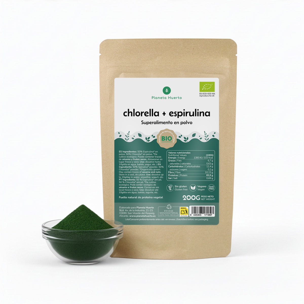 Chlorella + spirulina w proszku Planeta Huerto 200 g