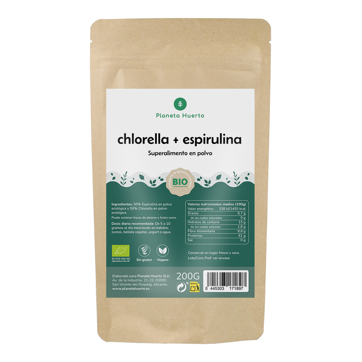 Chlorella + Spiruline en poudre Planeta Huerto 200 g