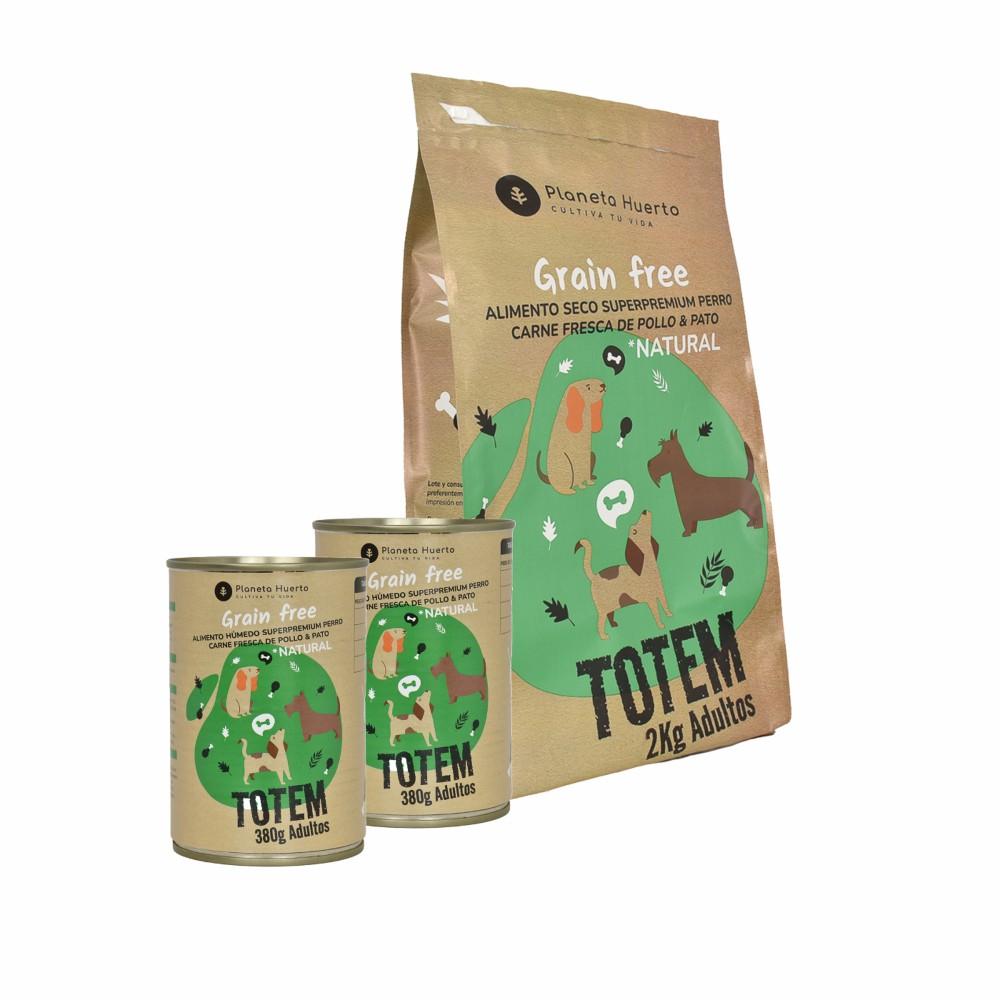 Pak Voeder + Natvoer voor honden Superpremium Kip & Eend Planeta Huerto (2 kg + 2 stuks)