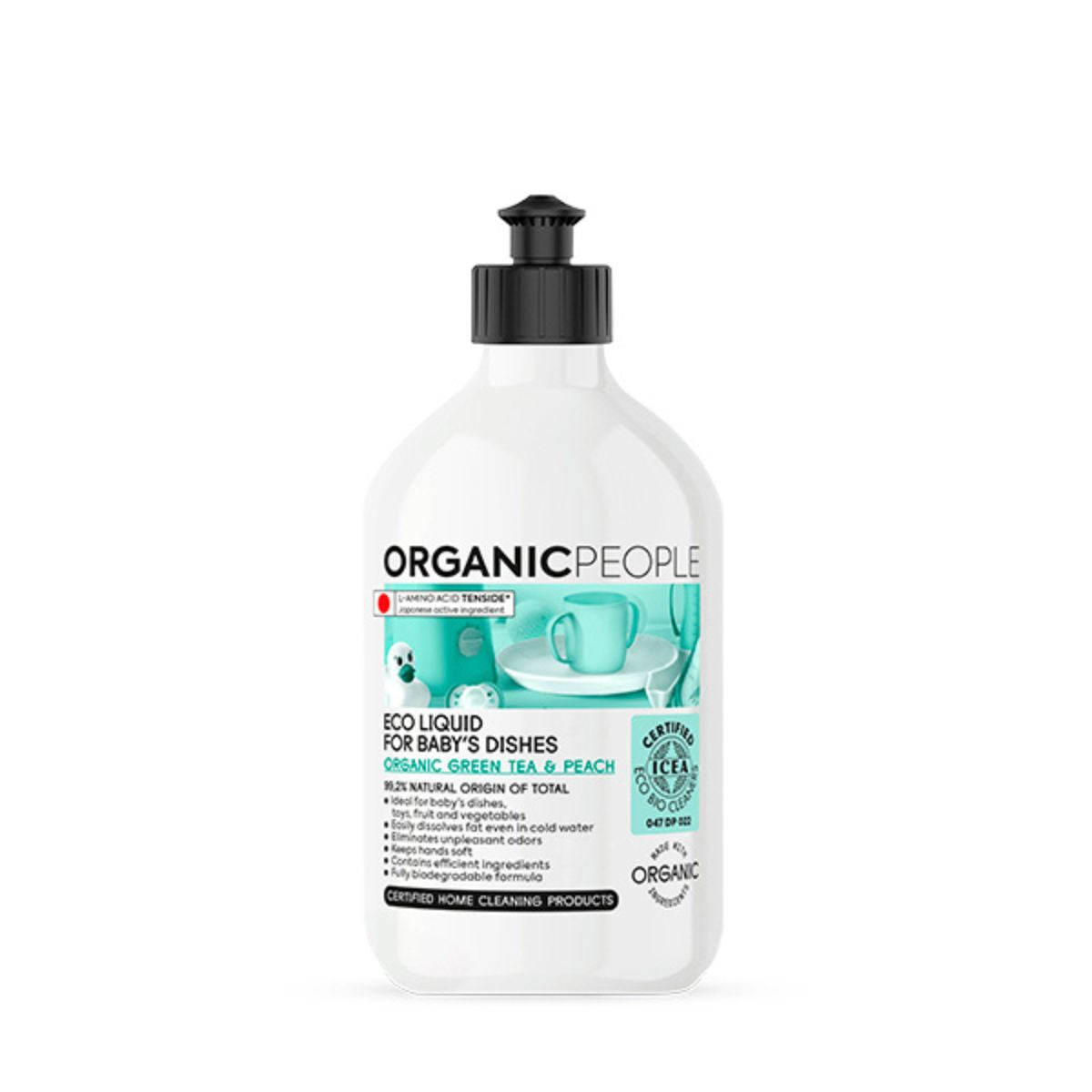 Organic liquid dishwashing detergent for baby dishes - Organic green tea and peach, Organic People 500 ml