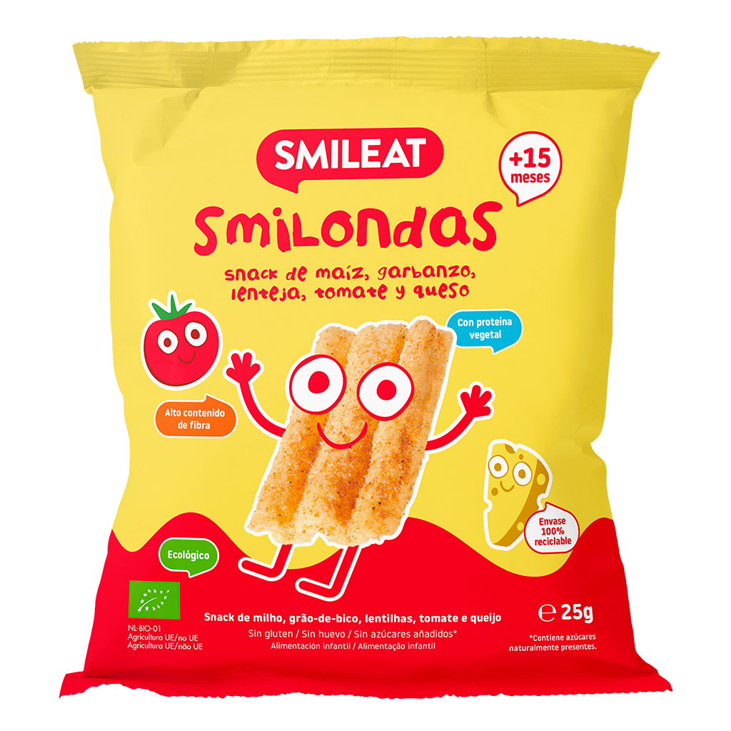 Smilondas Snack van maïs, kikkererwten, linzen, tomaat en kaas Eco Smileat 25 g
