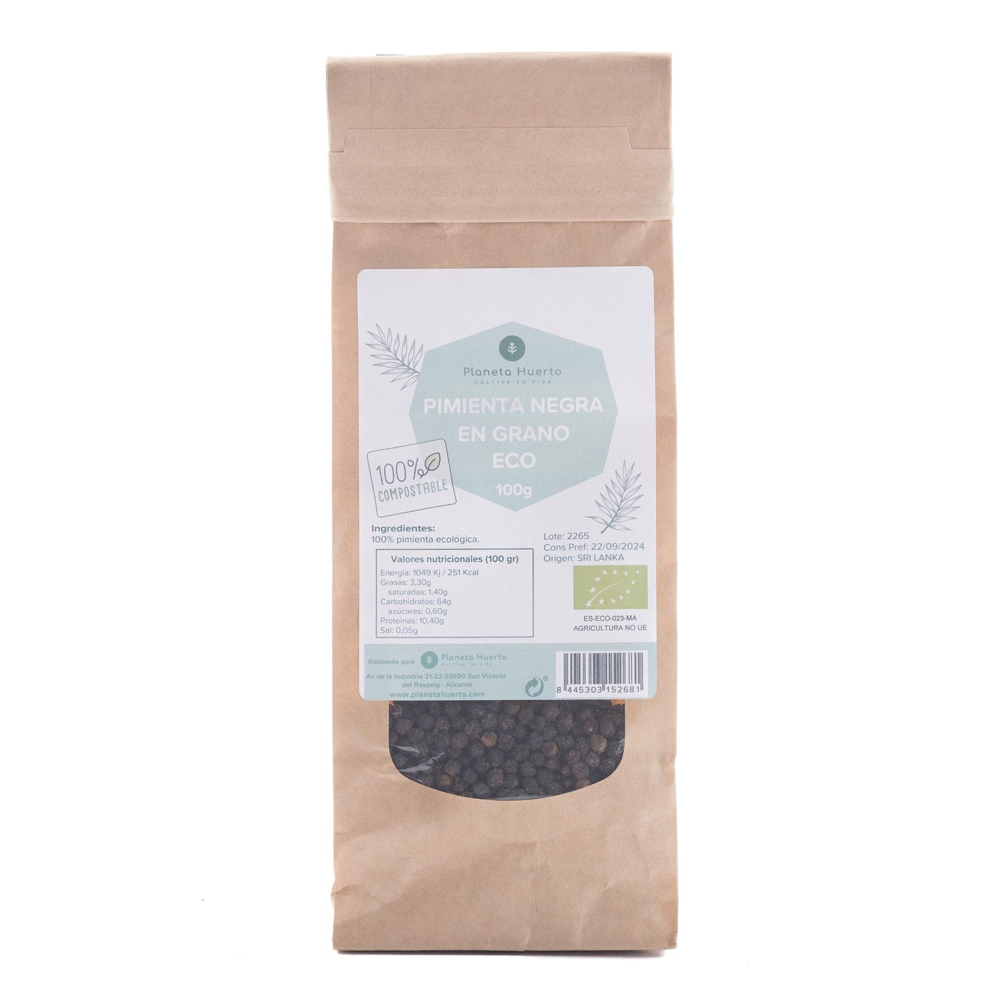 Schwarze Pfefferkörner ECO Planeta Huerto 100 g
