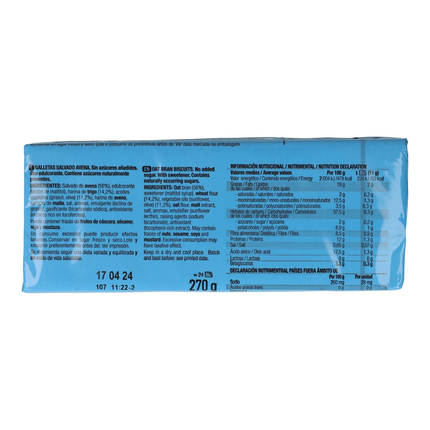 Santiveri Oatmeal and Bran Biscuits 0% sugar 270 g