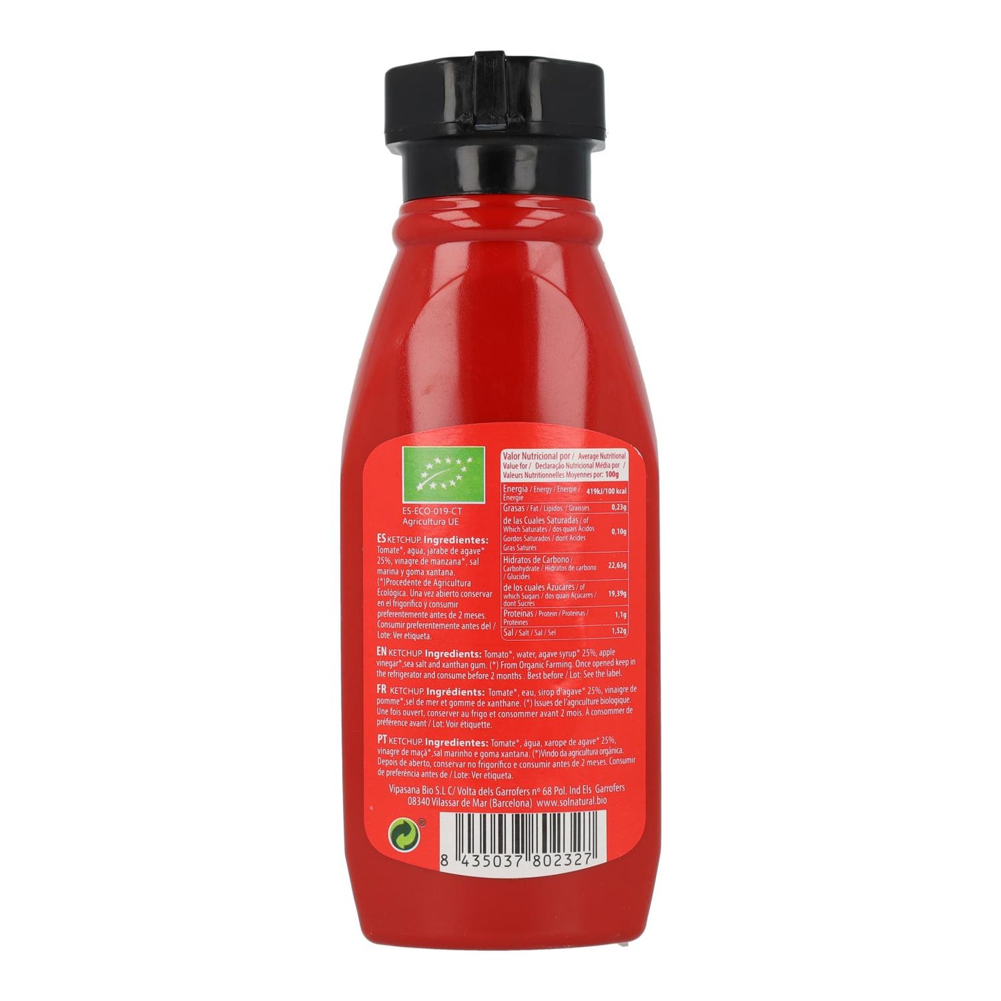 Ketchup med ekologisk agavesirap Sol Natural 275 g