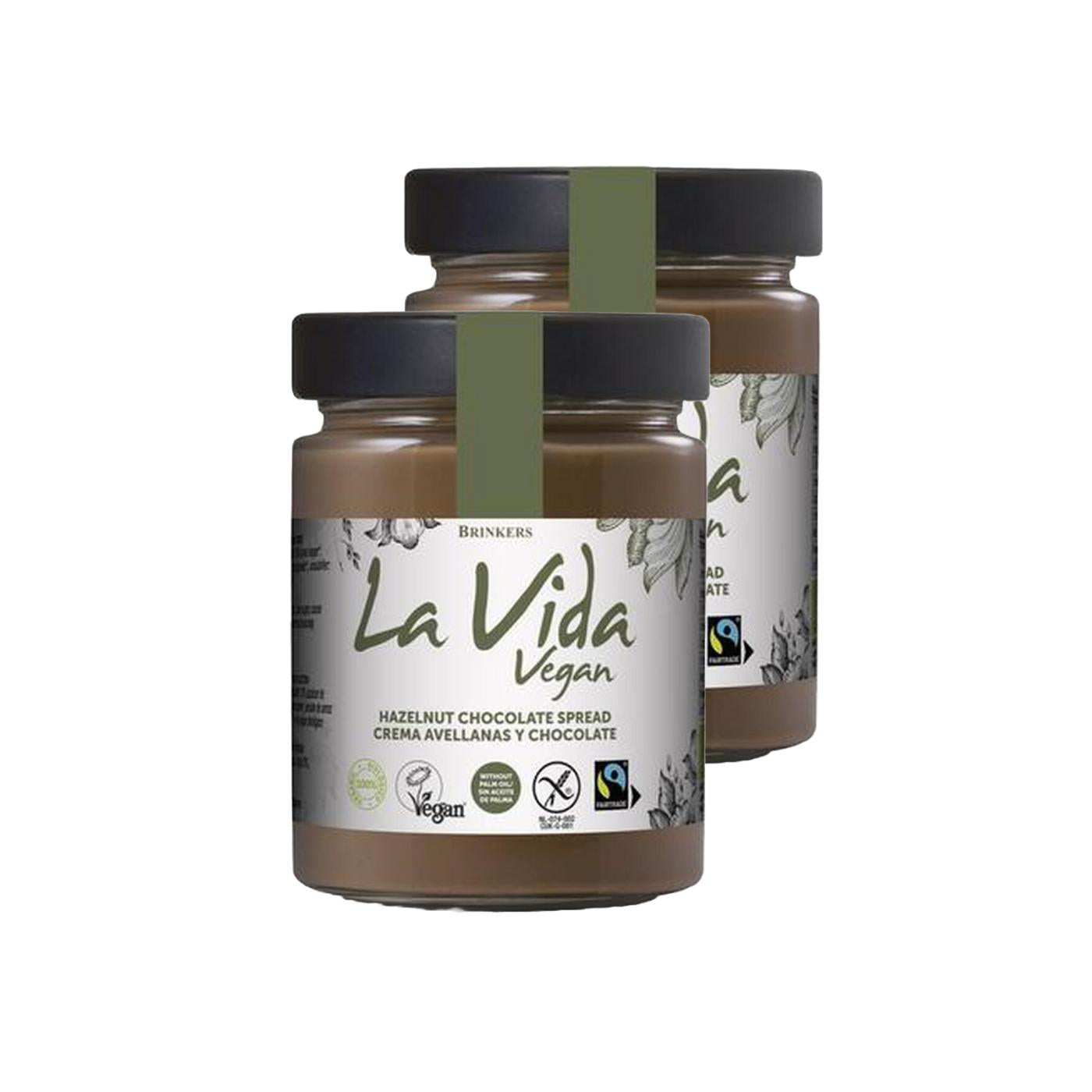 Lot de 2 pots de crème chocolat et noisette vegan sans gluten La Vida Vegan 600 g