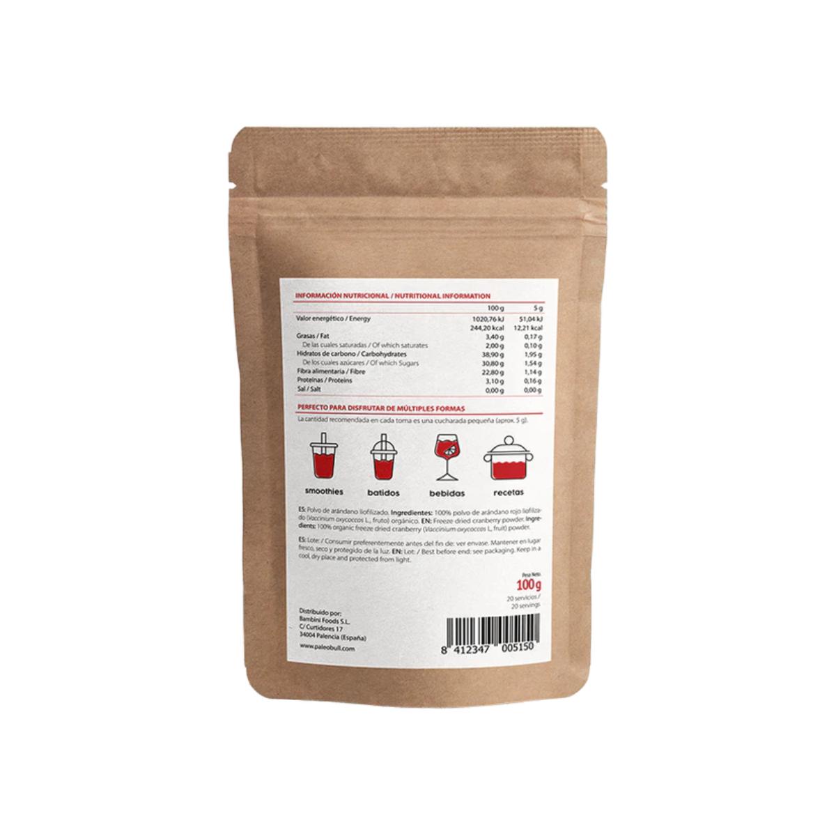 Poudre de canneberge rouge Paleobull 100 g