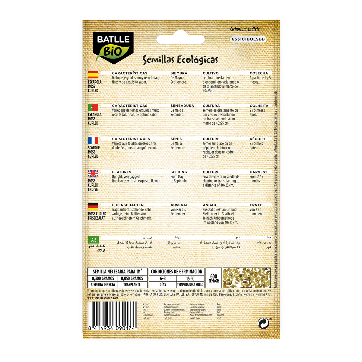 Graines de scarole cheveux d'ange-mousse frisée bio Batlle