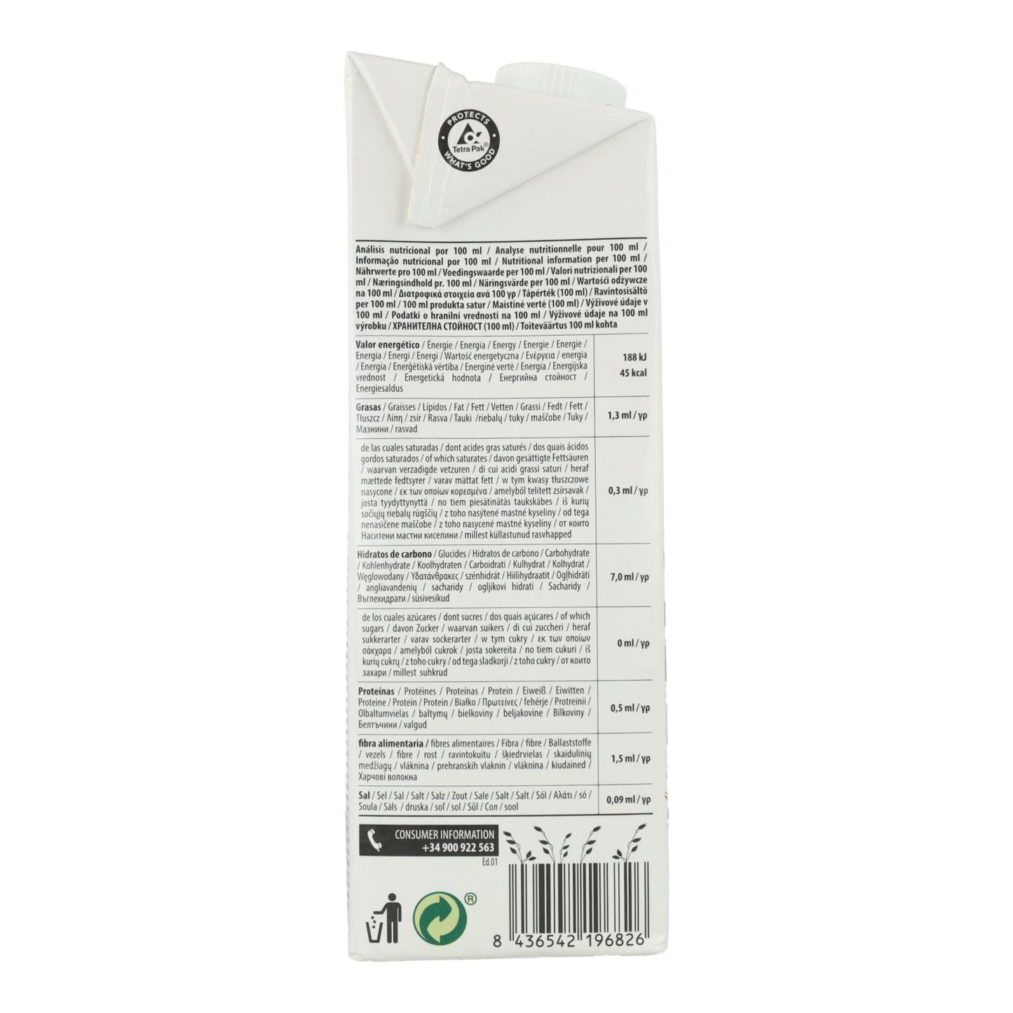 Pakket 6 stuks Biologische NaturGreen volkoren haverdrank 0% suikers 1 l
