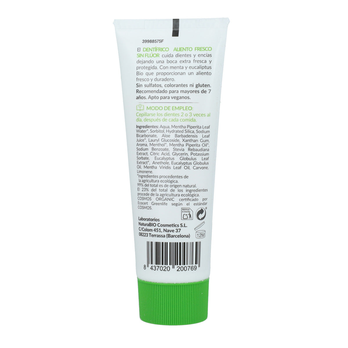 Dentifrice haleine fraîche menthe sans fluor HappyBio 75 ml