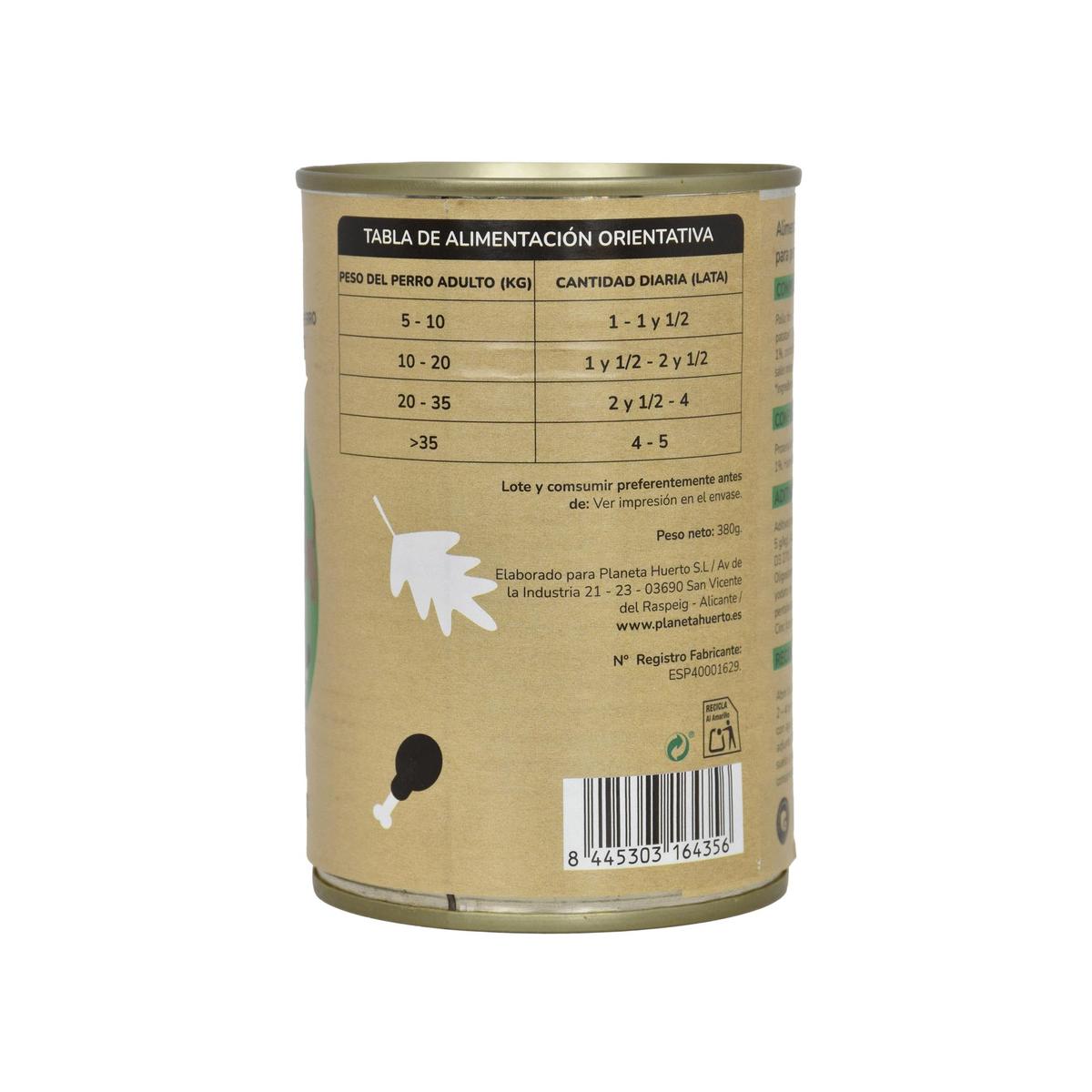 Confezione 6 x Cibo umido per cani Superpremium senza cereali Pollo e Anatra 380 g Planeta Huerto