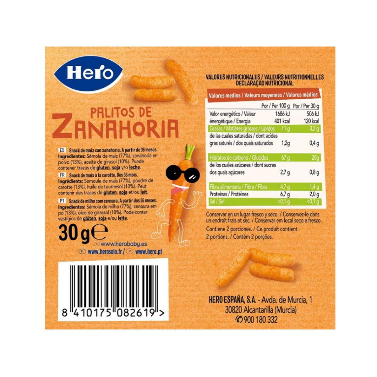 Lot de 7 bâtonnets de carottes 30 g - Hero Kids
