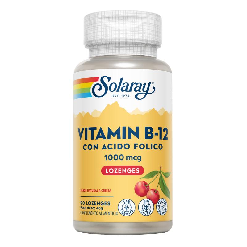 Vitamin B12 1000 mcg mit Folsäure Solaray 90 Tabletten