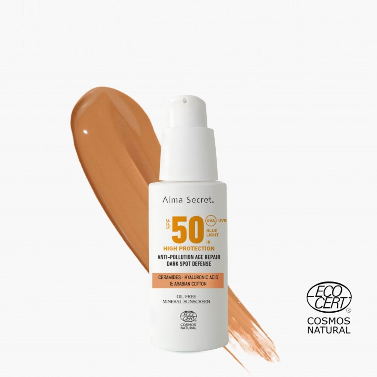 Golden SPF 50 Facial Sunscreen with Ceramides, Anti-Blemish and Oil-Free, Alma Secret, 50 ml