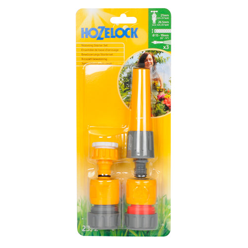 Juego conectores básico con lanza 3-en-1 en bolsa Hozelock