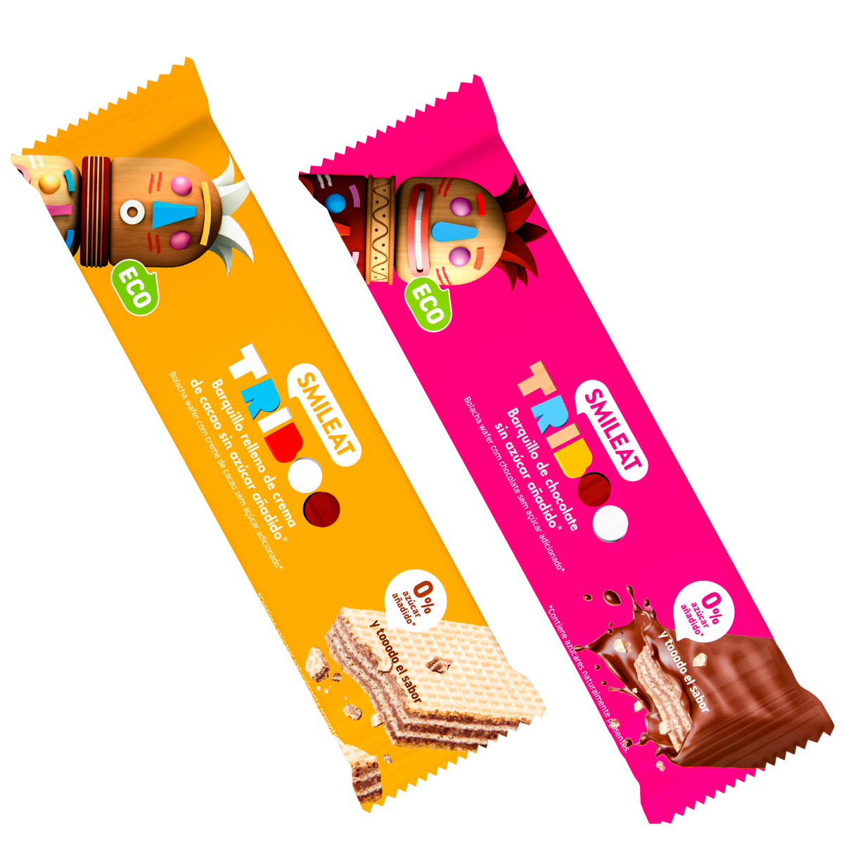 Confezione barrette wafer ripiene + ripiene e ricoperte di cacao ECO Smileat 30 g (2 pezzi)