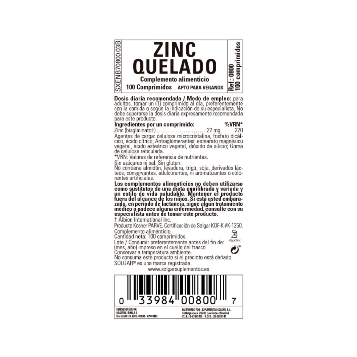 Confezione da 2 Zinco Chelato, 100 compresse da 22 mg
