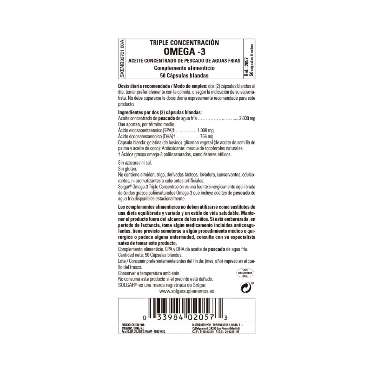 Omega 3 trippelkoncentration Solgar 50 kapslar