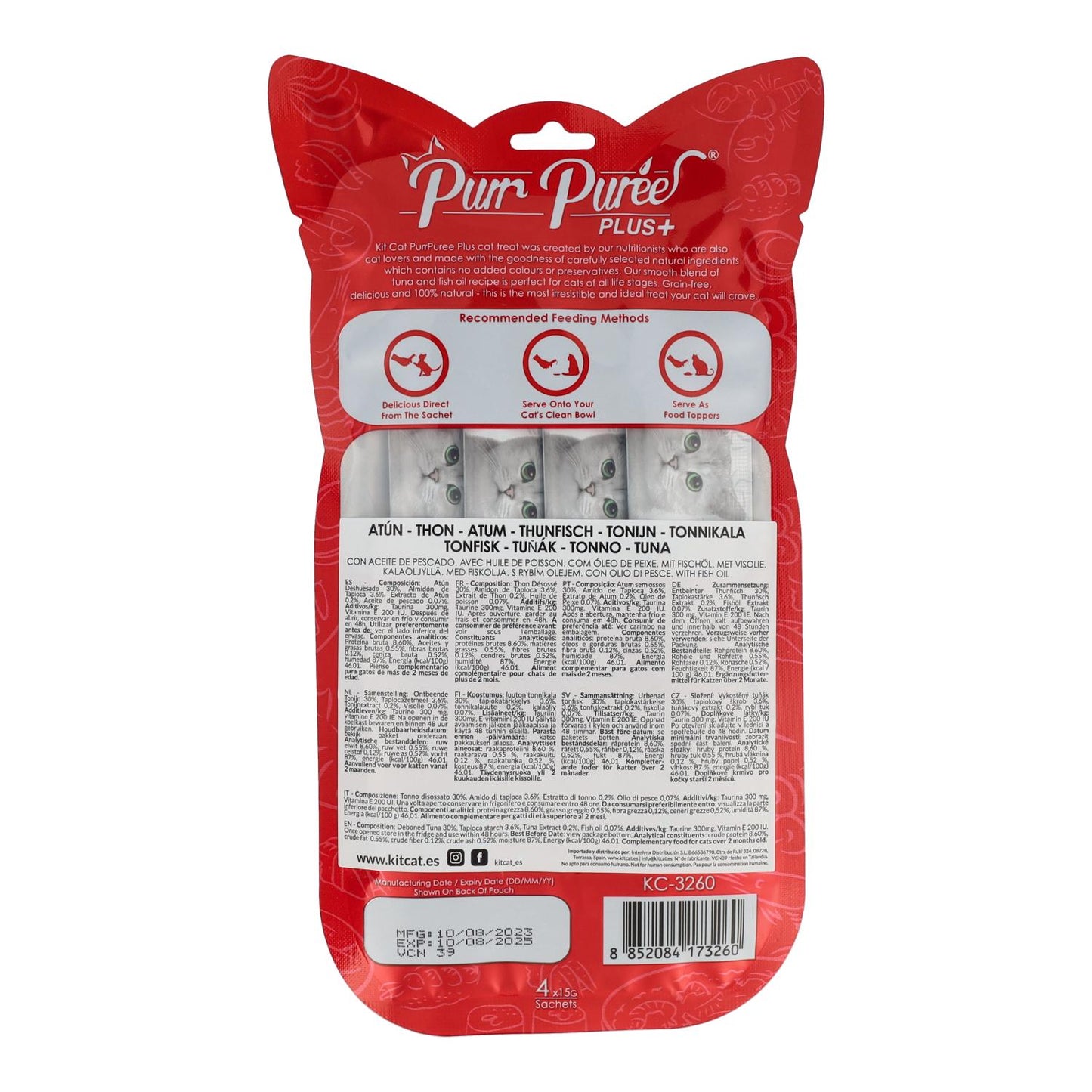 Cat PurrPuree Plus Kit - Tuna Skin & Coat Cat Kit 4x15 g Creamy Cat Snack