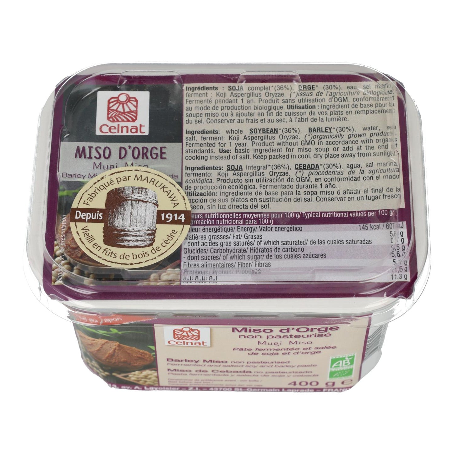 Miso d'orge non pasteurisé Celnat 400 g