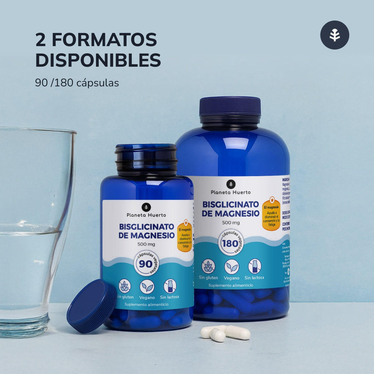 Pack 2xMagnesium Bisglycinat 500 mg Planeta Huerto 180 Kapseln
