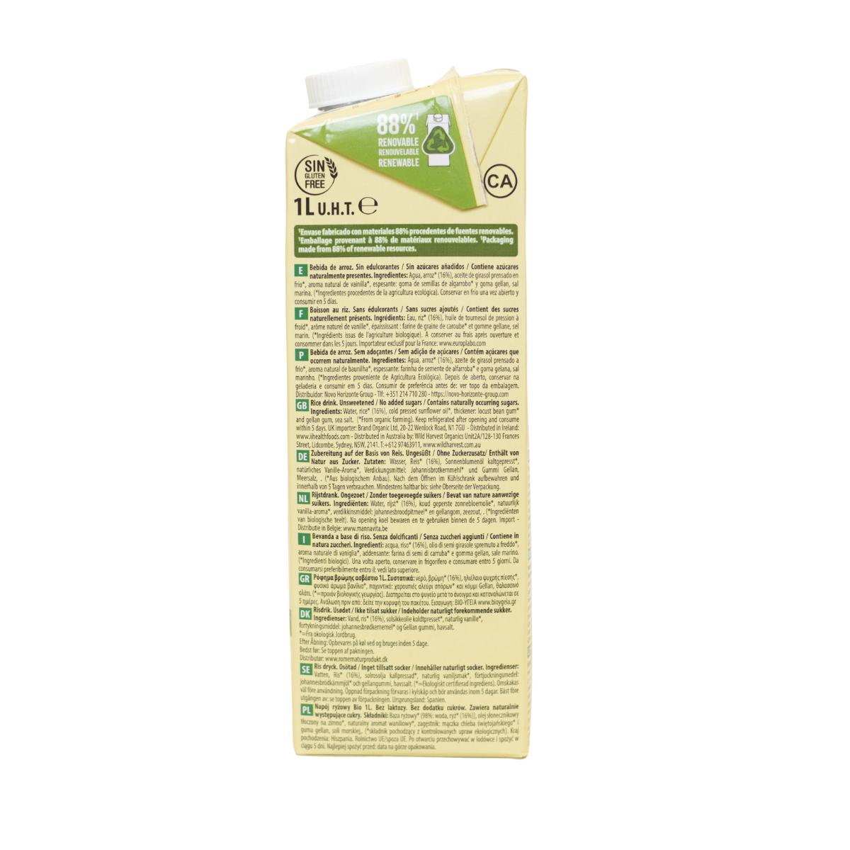 Confezione da 6 bevande di riso senza zuccheri aggiunti NaturGreen 1 L