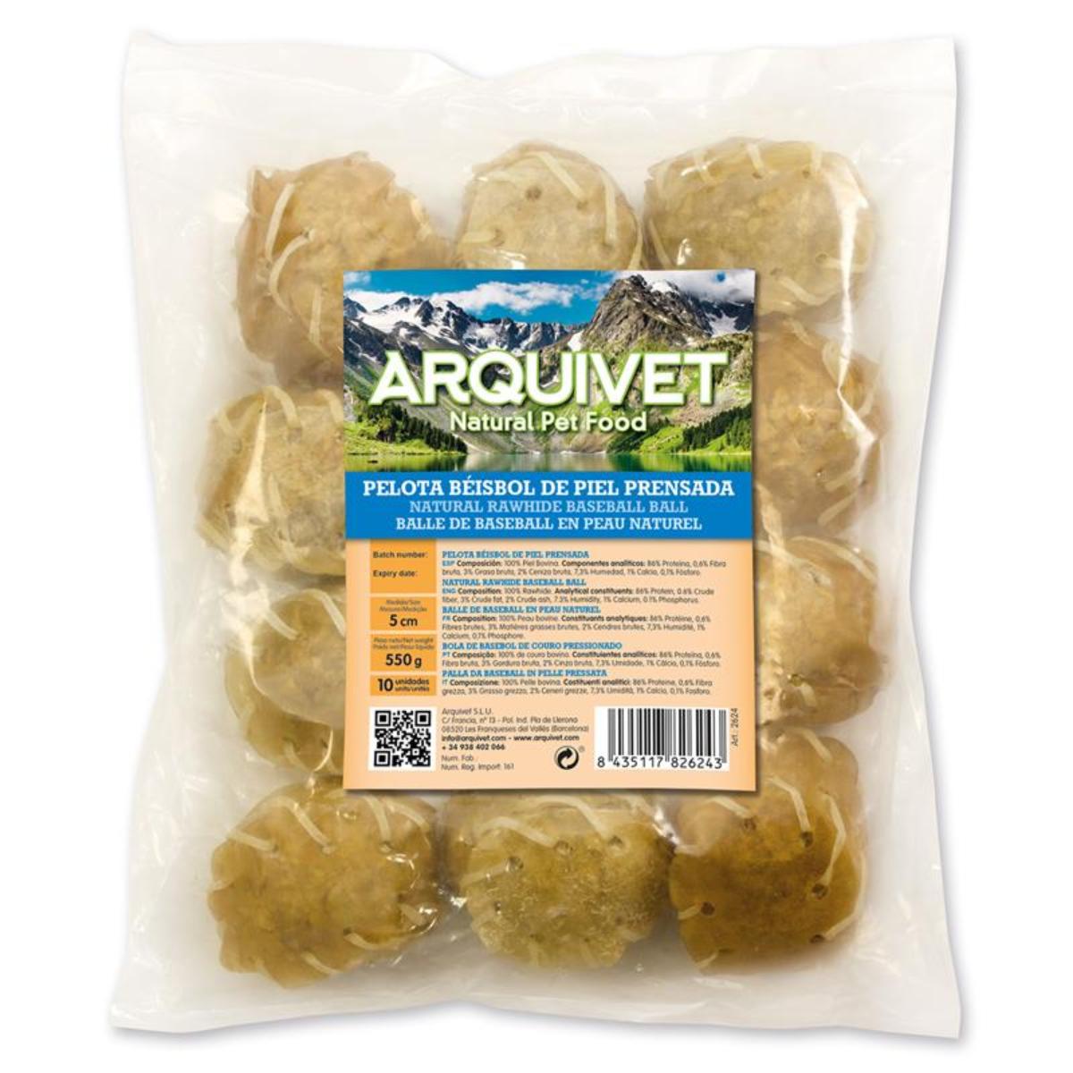 Przekąska Piłki baseballowe z prasowanej skóry dla psów Arquivet 10 szt. 8 cm