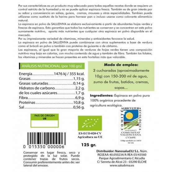 Spinaci in polvere ECO 125 g Salud Viva
