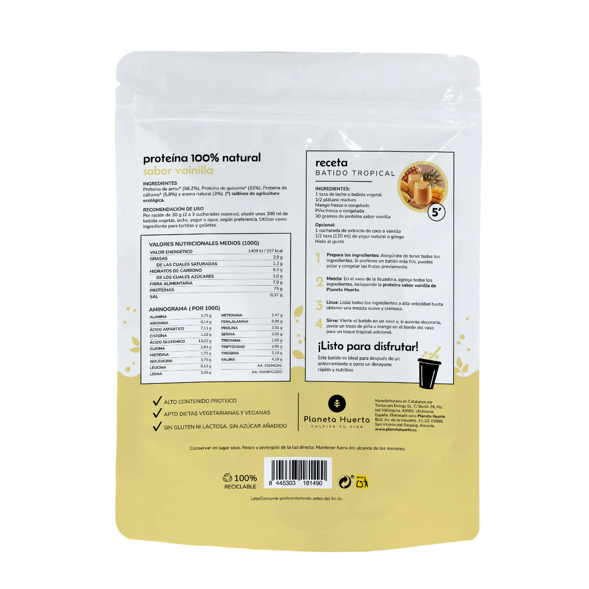 Proteine vegetali Eco 75% vaniglia Planeta Huerto 500 g