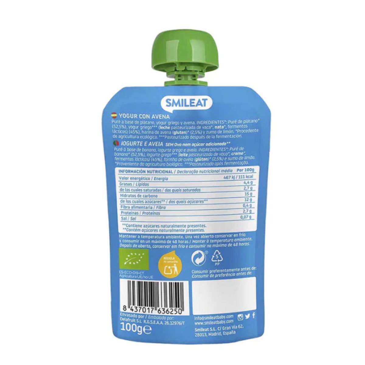 PACK 2x Pouche Yogur y Avena ECO Smileat, 100g