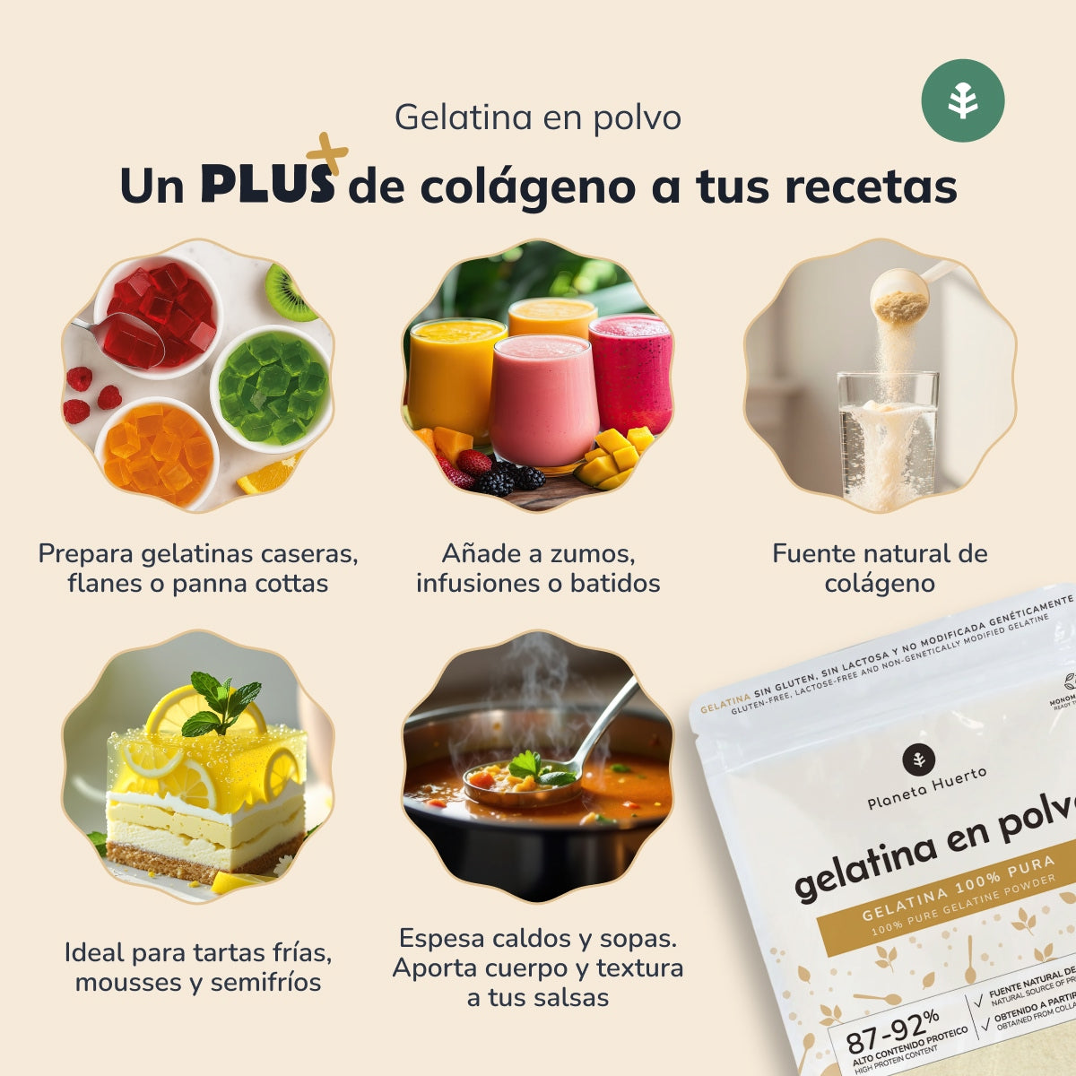 Neutral gelatinpulver, källa till kollagen Planeta Huerto 1 kg