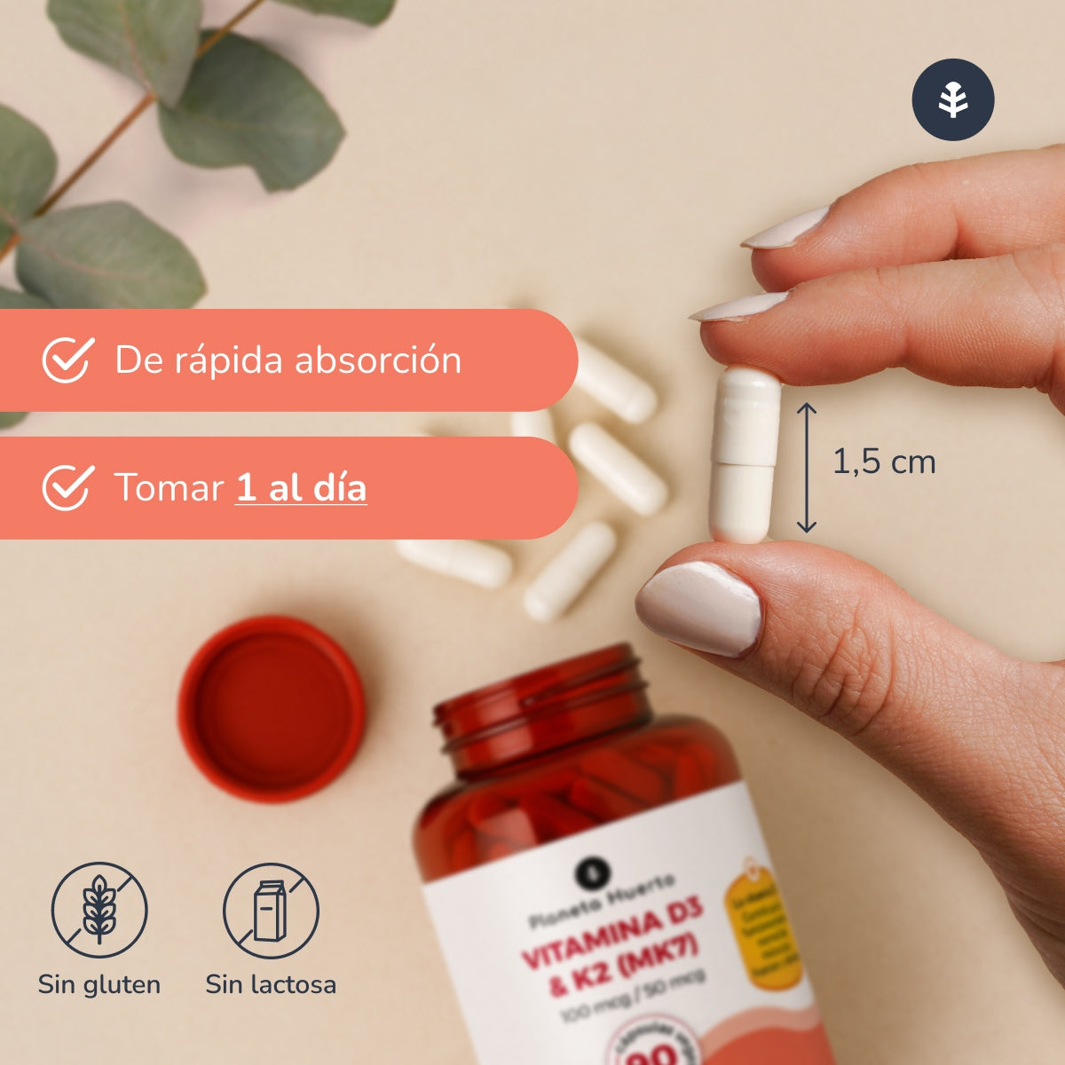 Förpackning 2xVitamin D3 & K2 Mk7 Planeta Huerto 180 kapslar