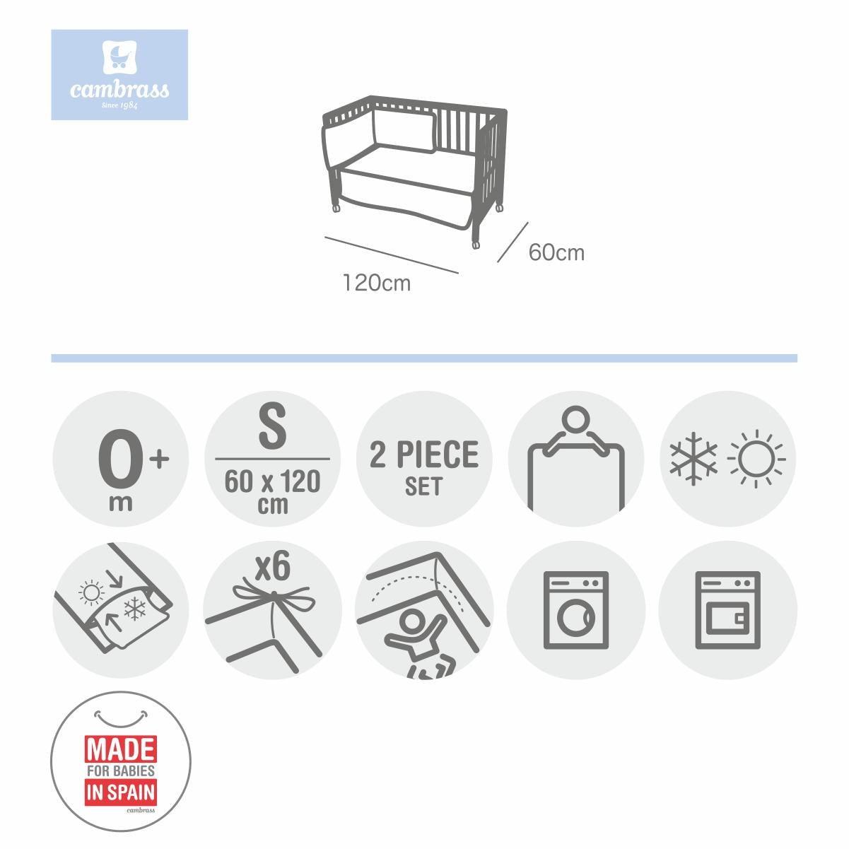 Babydecke 110 x 140 cm. Cambrass in verschiedenen Farben Star Celeste