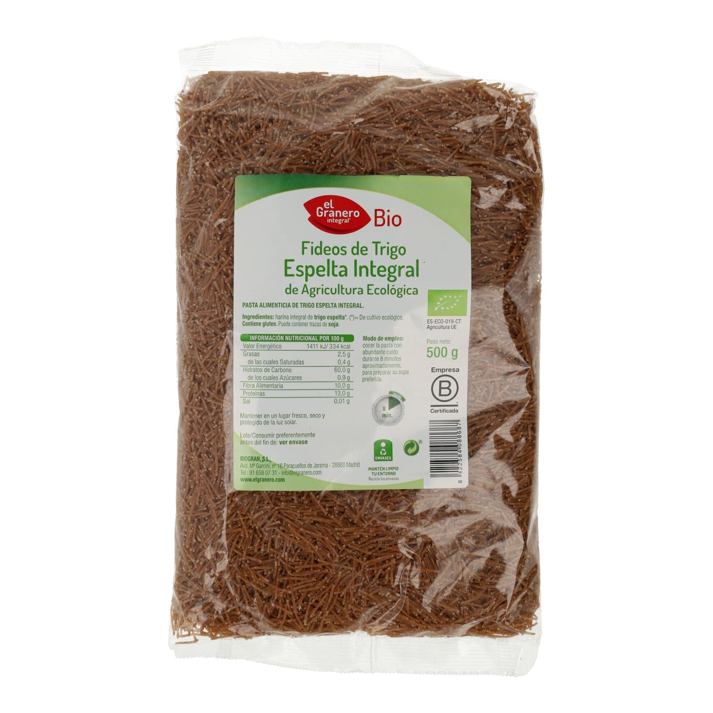 El Granero Whole Spelt Wheat Thin Noodles, 500 g