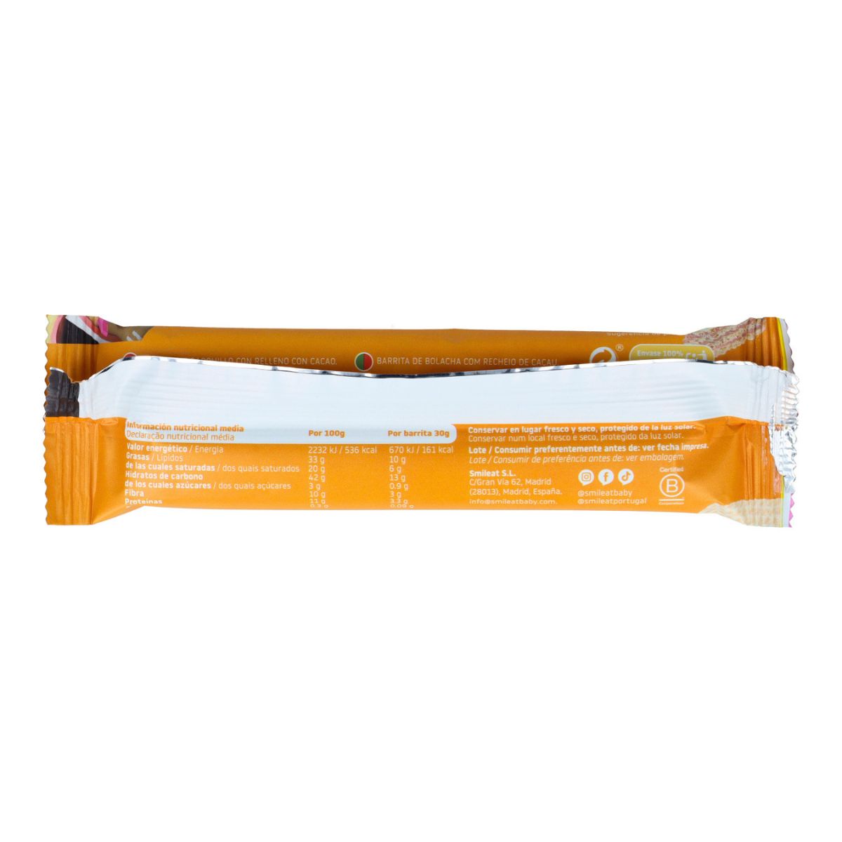 Barrita barquillo rellena 30g ECO Smileat