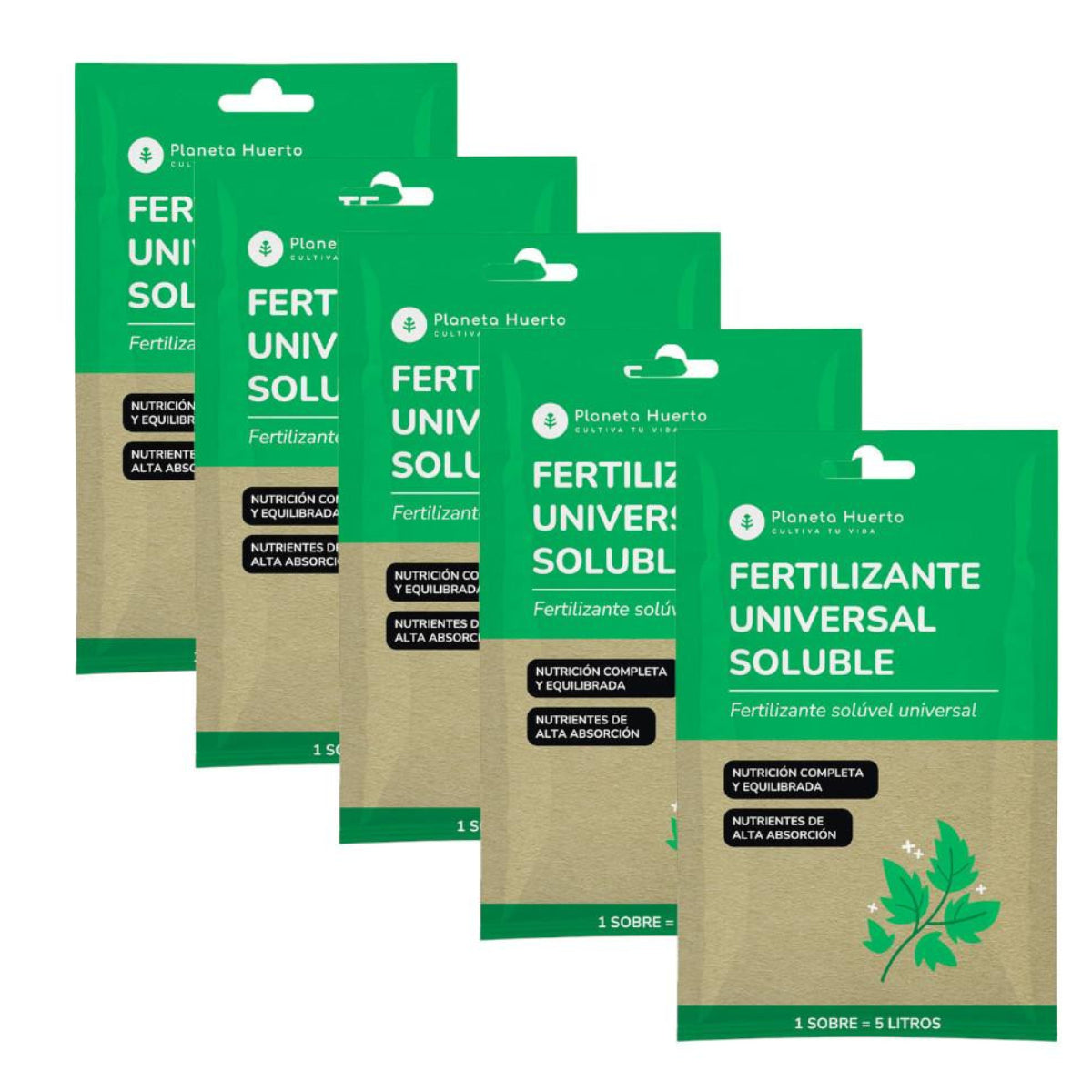 Packung mit 5 Stück Planeta Huerto Universal-Dünger, löslich, für 25 l