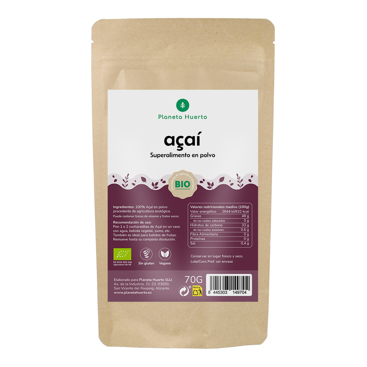 Açaí powder ECO Planeta Huerto 70 gr