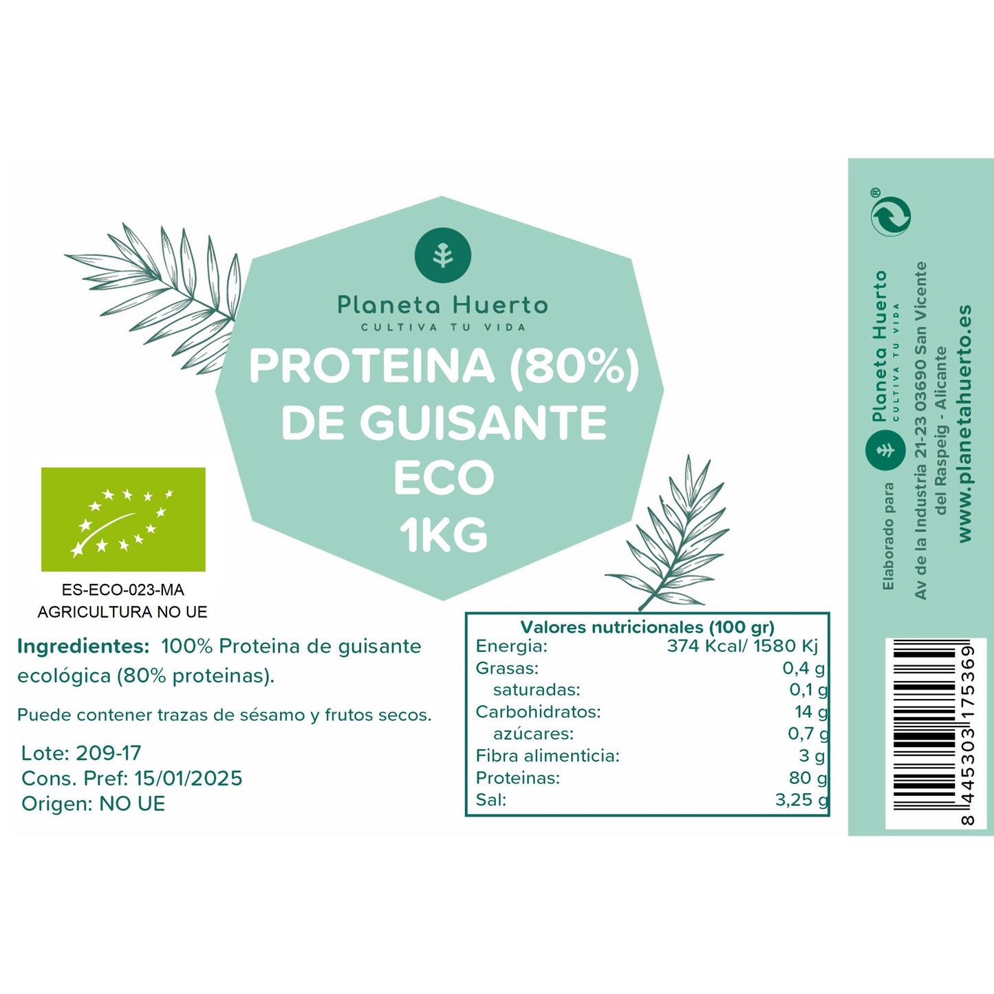 Białko grochu 80% ECO Planeta Huerto 1 kg