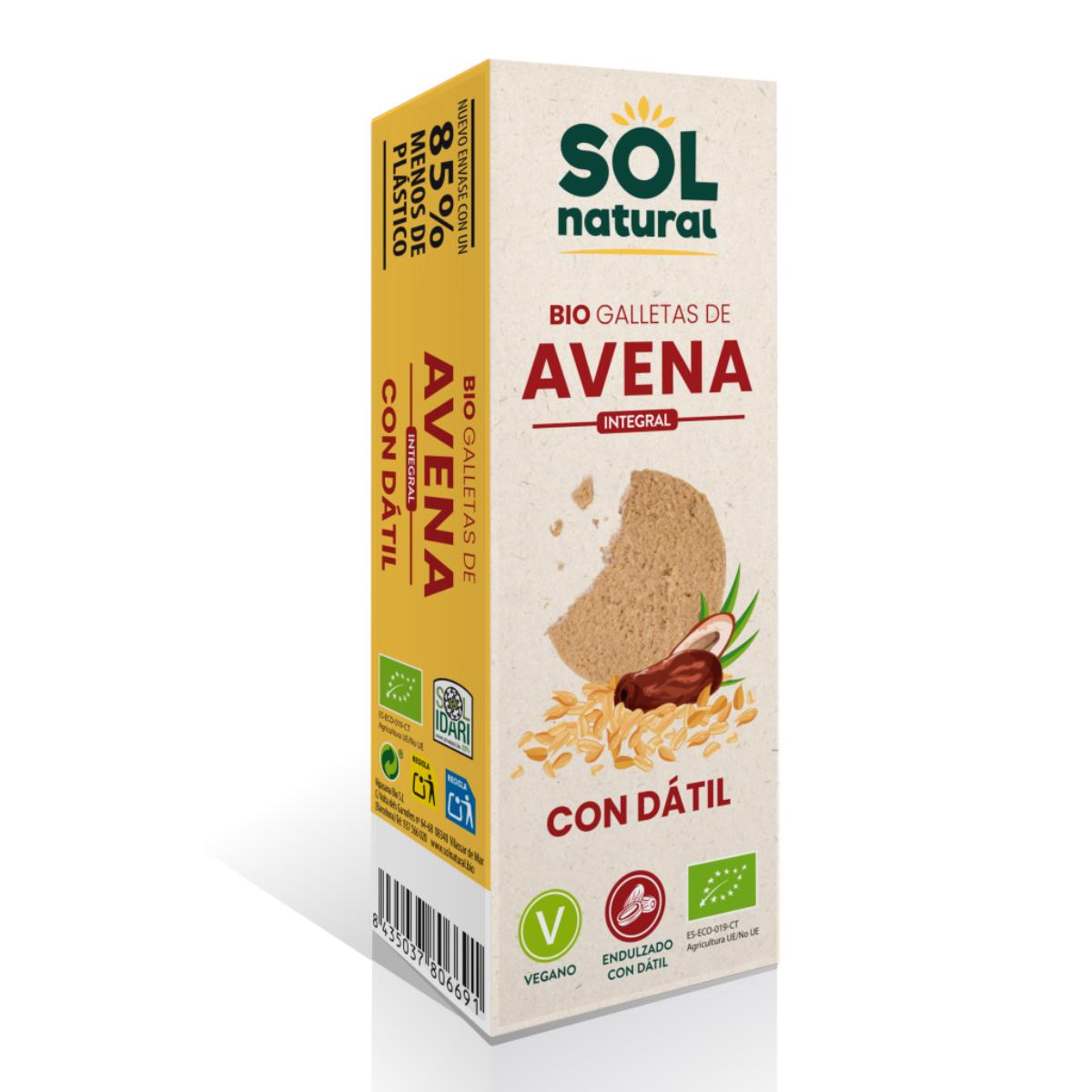 Wholemeal oat biscuits sweetened with organic dates Sol Natural 170 g
