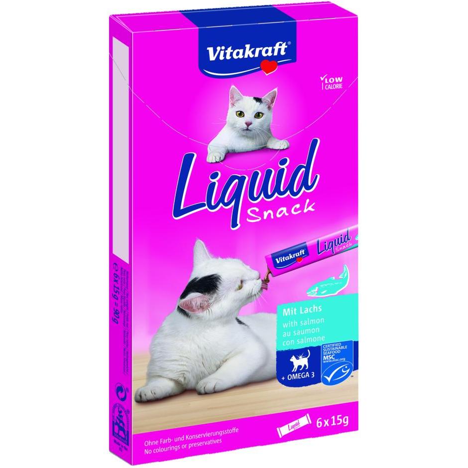 Vitakraft Cat Liquid Snack krämig lax med Omega 3 6x15 g
