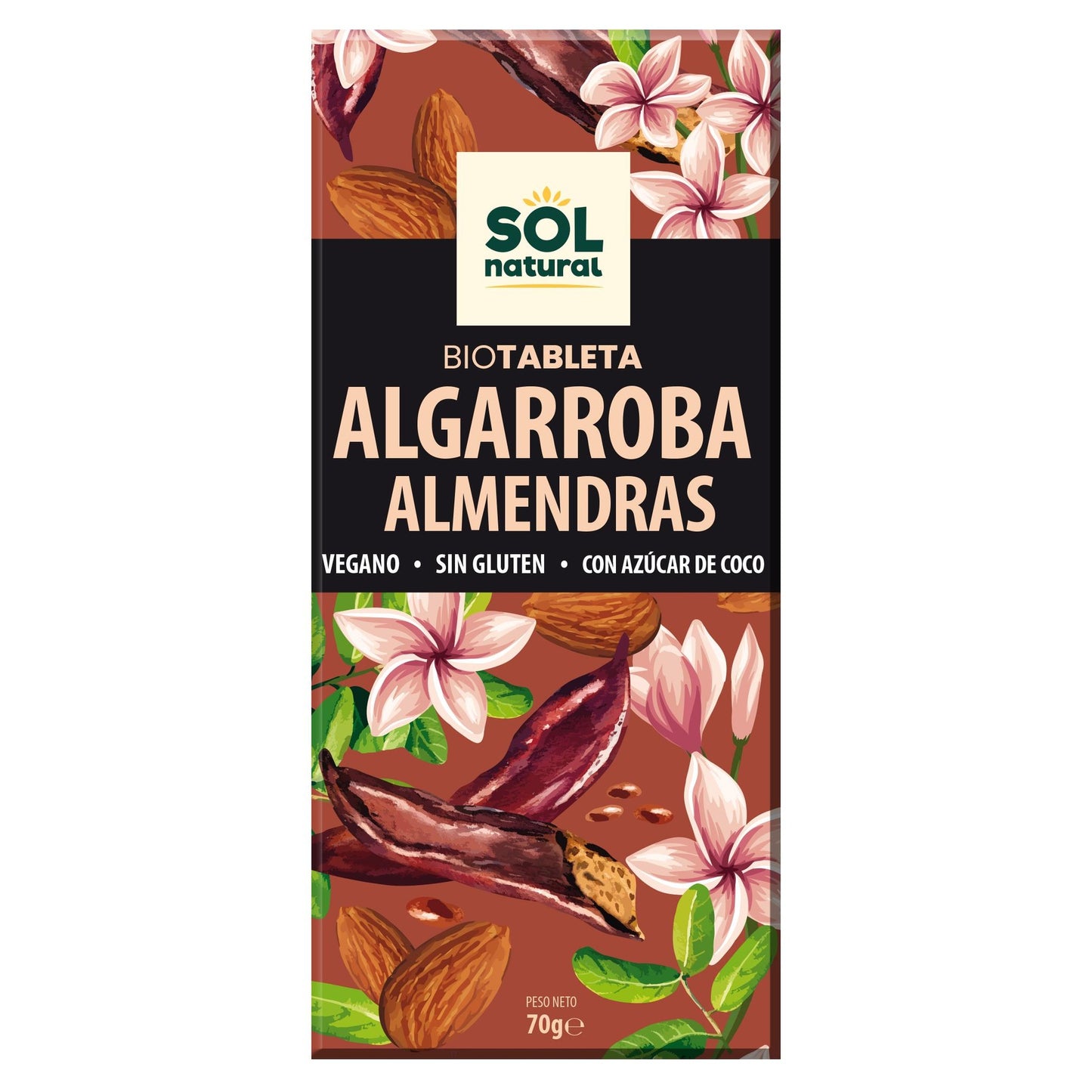 Sol Natural Organic Vegan Carob Chocolate with Almonds 70 g