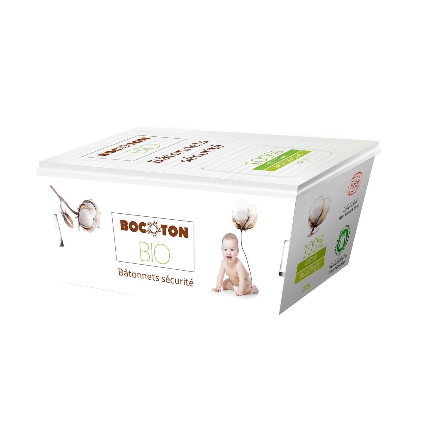 Ohrstäbchen für Kinder, Sicherheit, Bio-Baumwolle Bocoton, 60 Stück