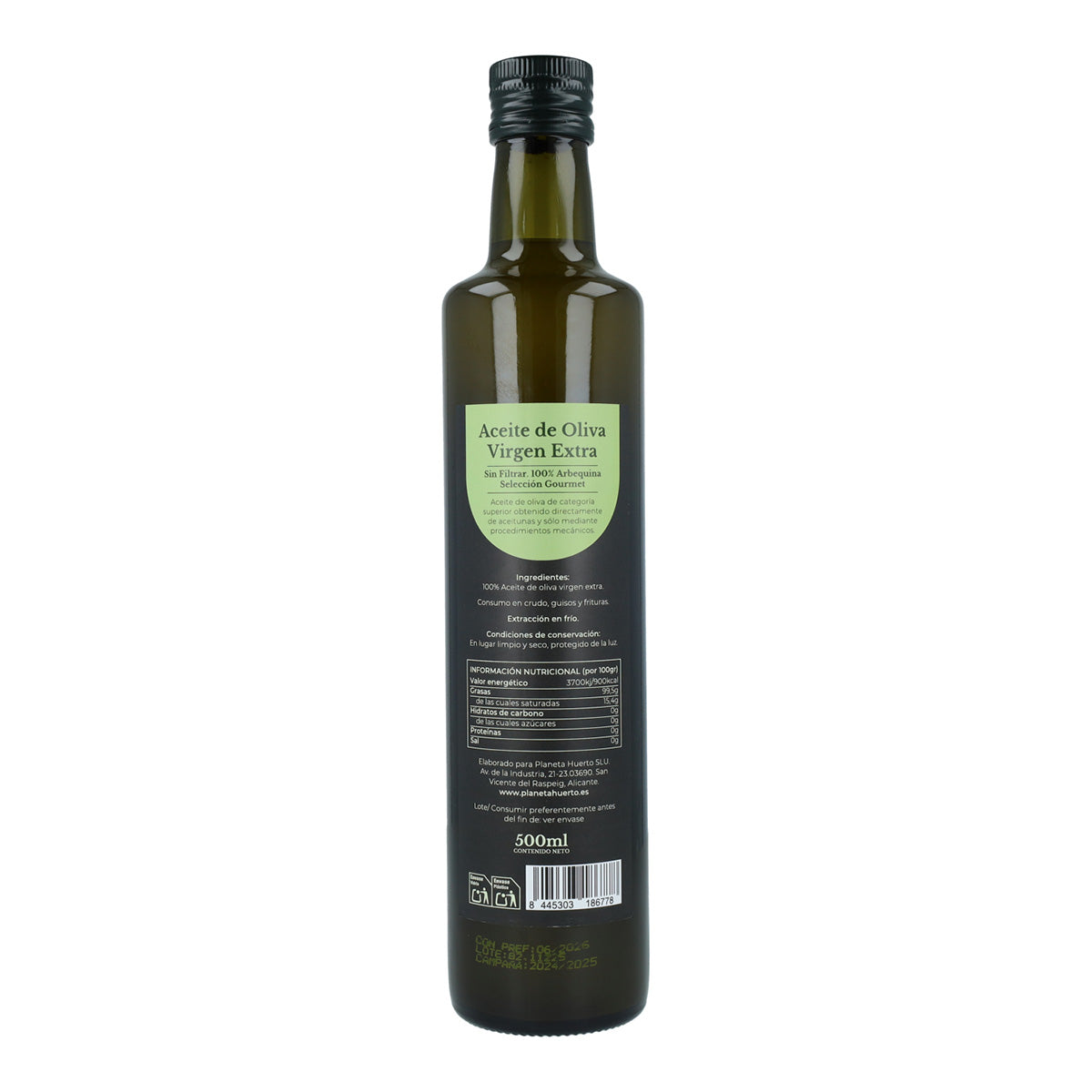 Aceite de Oliva Virgen Extra de cosecha temprana verde sin filtrar Planeta Huerto 500 mL