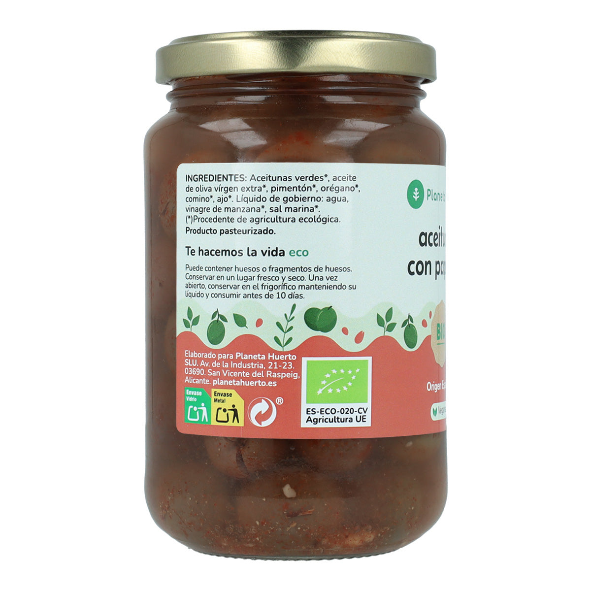 Groene olijven met paprika Eco Planeta Huerto 390 g